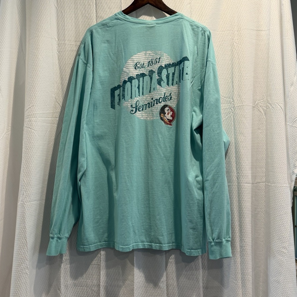 Florida State Seminoles T Shirt Comfort Wash Size 2XL Aqua Blue Long Sleeve READ